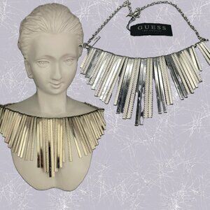 Guess Silver-Tone Diamond Cut-Polished Graduated Matchsticks Statement Necklace
